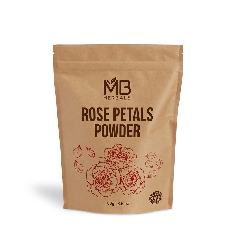 MB Herbals Rose Powder 100g (3.5oz) | For Face Packs & Facial Mask Formulations | 100% Pure & Natural | No Chemical Preservative | No Artificial Color | Rose Petals Powder - Image 1